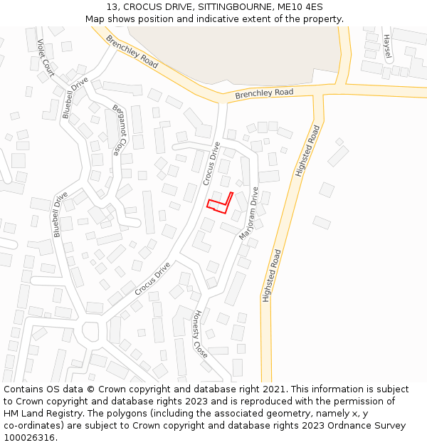 13, CROCUS DRIVE, SITTINGBOURNE, ME10 4ES: Location map and indicative extent of plot