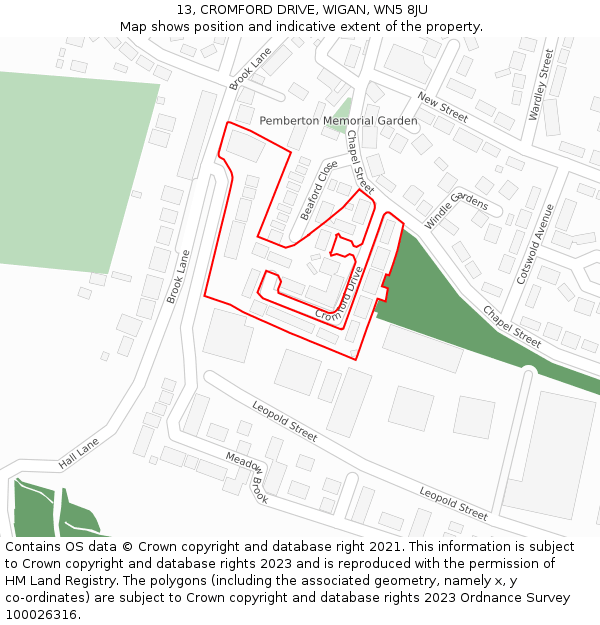 13, CROMFORD DRIVE, WIGAN, WN5 8JU: Location map and indicative extent of plot