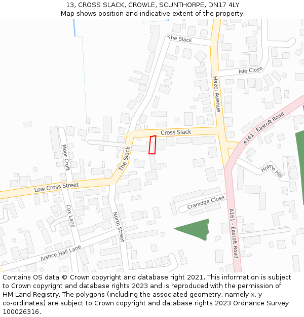 13, CROSS SLACK, CROWLE, SCUNTHORPE, DN17 4LY: Location map and indicative extent of plot