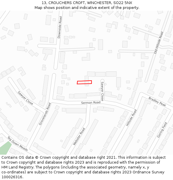 13, CROUCHERS CROFT, WINCHESTER, SO22 5NX: Location map and indicative extent of plot