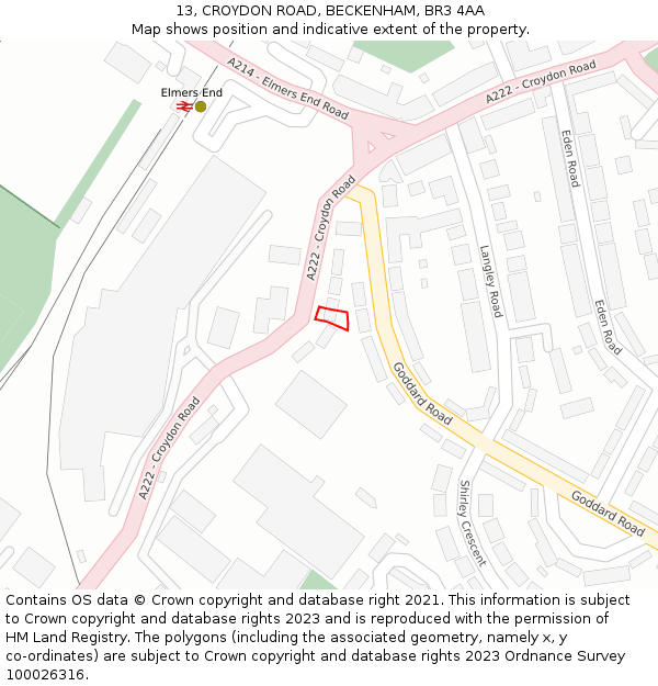 13, CROYDON ROAD, BECKENHAM, BR3 4AA: Location map and indicative extent of plot