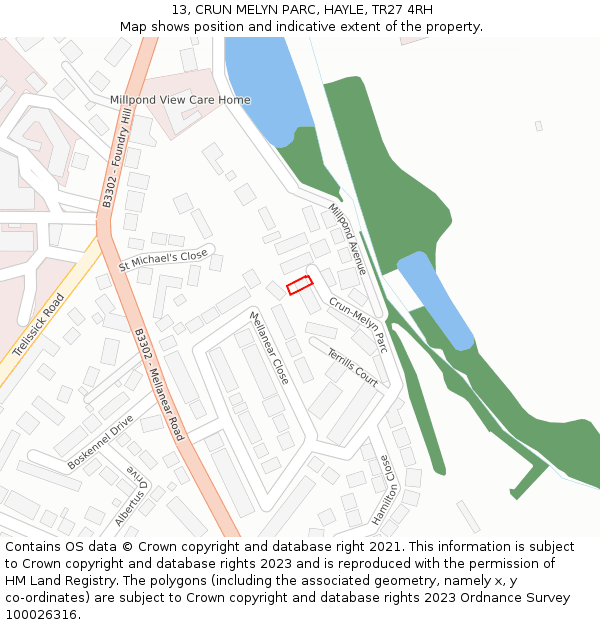 13, CRUN MELYN PARC, HAYLE, TR27 4RH: Location map and indicative extent of plot
