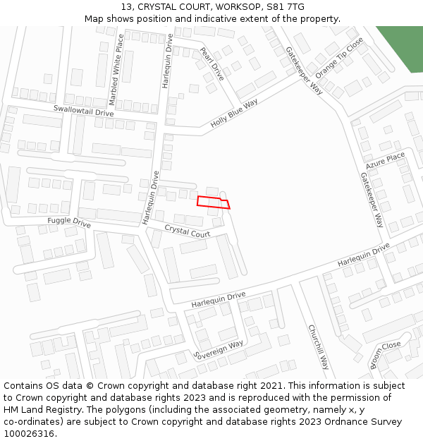 13, CRYSTAL COURT, WORKSOP, S81 7TG: Location map and indicative extent of plot