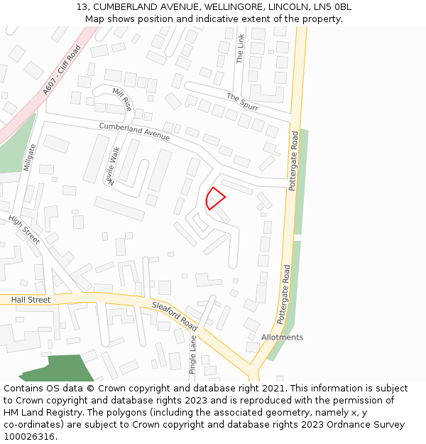 13, CUMBERLAND AVENUE, WELLINGORE, LINCOLN, LN5 0BL: Location map and indicative extent of plot