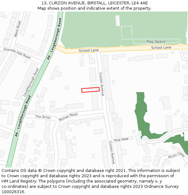 13, CURZON AVENUE, BIRSTALL, LEICESTER, LE4 4AE: Location map and indicative extent of plot