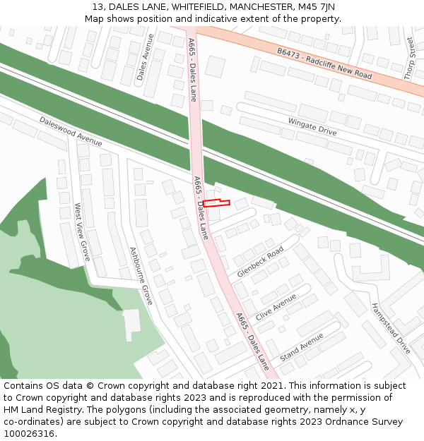 13, DALES LANE, WHITEFIELD, MANCHESTER, M45 7JN: Location map and indicative extent of plot