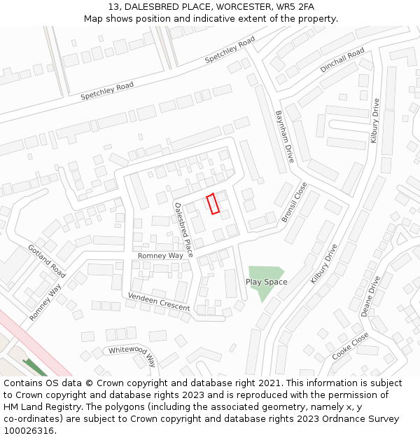 13, DALESBRED PLACE, WORCESTER, WR5 2FA: Location map and indicative extent of plot