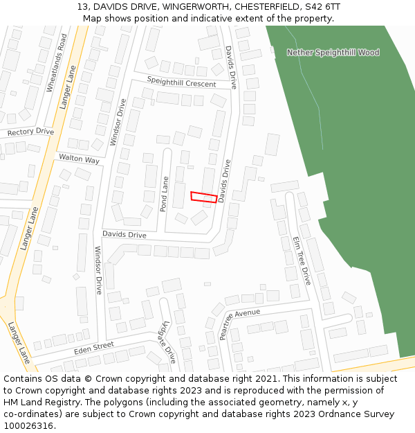 13, DAVIDS DRIVE, WINGERWORTH, CHESTERFIELD, S42 6TT: Location map and indicative extent of plot
