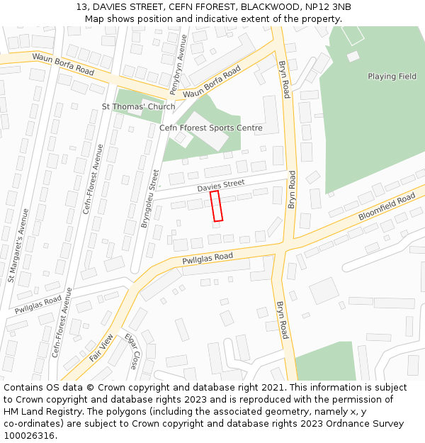 13, DAVIES STREET, CEFN FFOREST, BLACKWOOD, NP12 3NB: Location map and indicative extent of plot