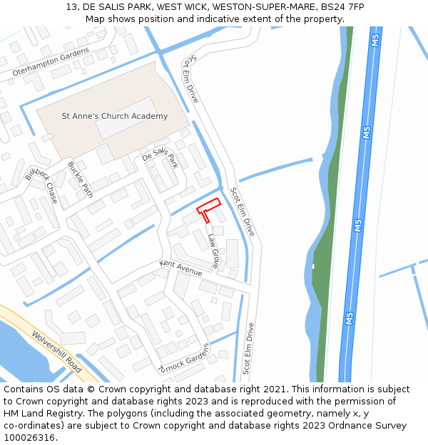 13, DE SALIS PARK, WEST WICK, WESTON-SUPER-MARE, BS24 7FP: Location map and indicative extent of plot