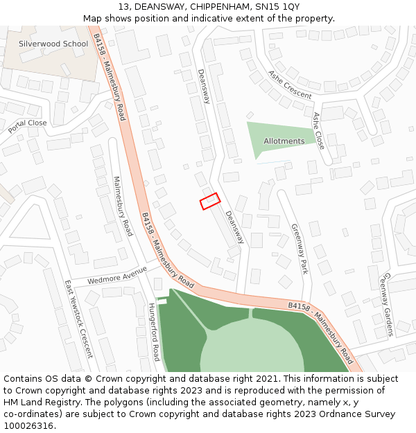 13, DEANSWAY, CHIPPENHAM, SN15 1QY: Location map and indicative extent of plot