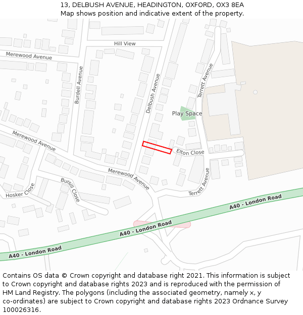 13, DELBUSH AVENUE, HEADINGTON, OXFORD, OX3 8EA: Location map and indicative extent of plot