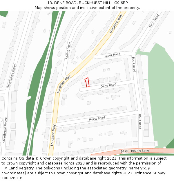 13, DENE ROAD, BUCKHURST HILL, IG9 6BP: Location map and indicative extent of plot