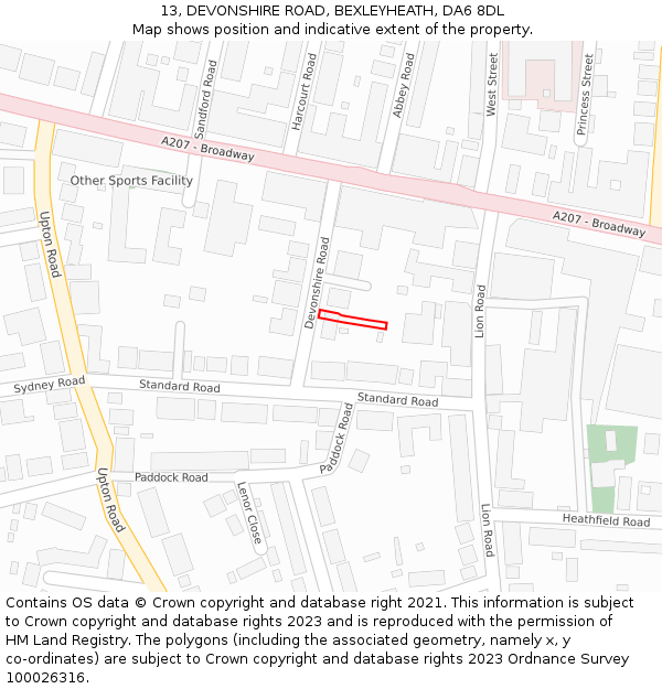 13, DEVONSHIRE ROAD, BEXLEYHEATH, DA6 8DL: Location map and indicative extent of plot