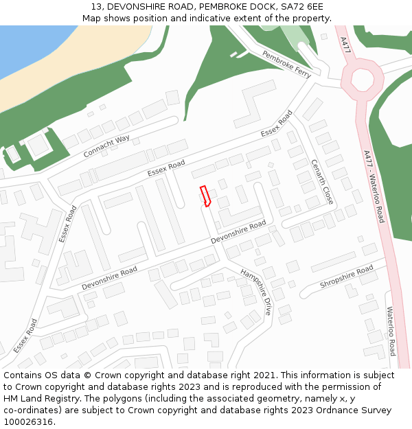 13, DEVONSHIRE ROAD, PEMBROKE DOCK, SA72 6EE: Location map and indicative extent of plot