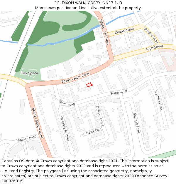 13, DIXON WALK, CORBY, NN17 1UR: Location map and indicative extent of plot