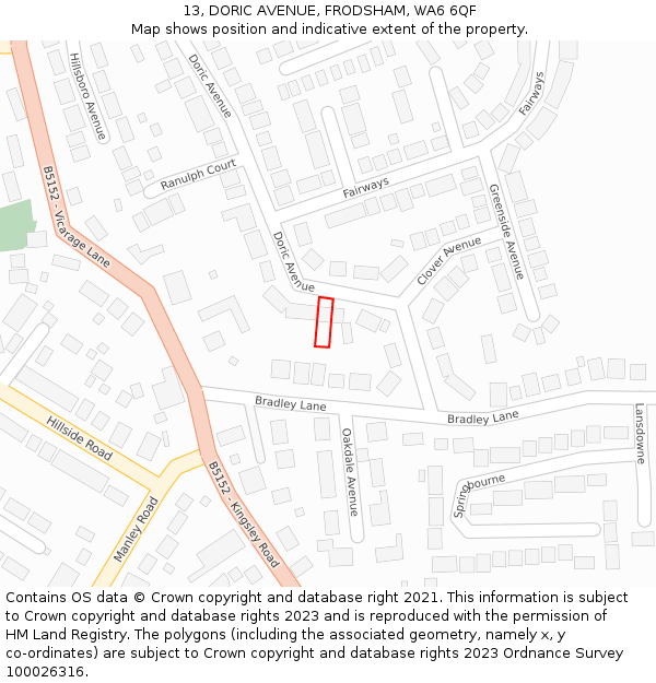 13, DORIC AVENUE, FRODSHAM, WA6 6QF: Location map and indicative extent of plot