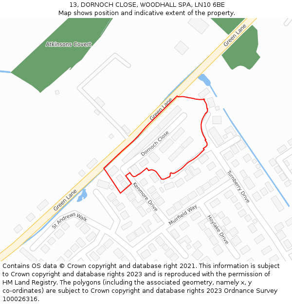 13, DORNOCH CLOSE, WOODHALL SPA, LN10 6BE: Location map and indicative extent of plot