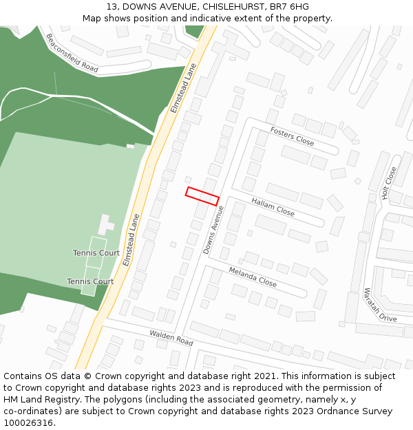 13, DOWNS AVENUE, CHISLEHURST, BR7 6HG: Location map and indicative extent of plot