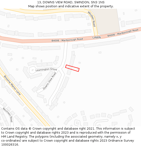 13, DOWNS VIEW ROAD, SWINDON, SN3 1NS: Location map and indicative extent of plot