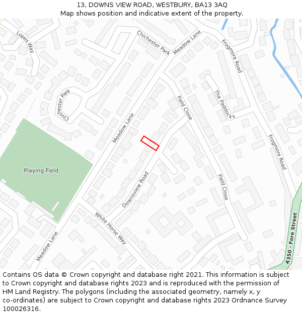 13, DOWNS VIEW ROAD, WESTBURY, BA13 3AQ: Location map and indicative extent of plot