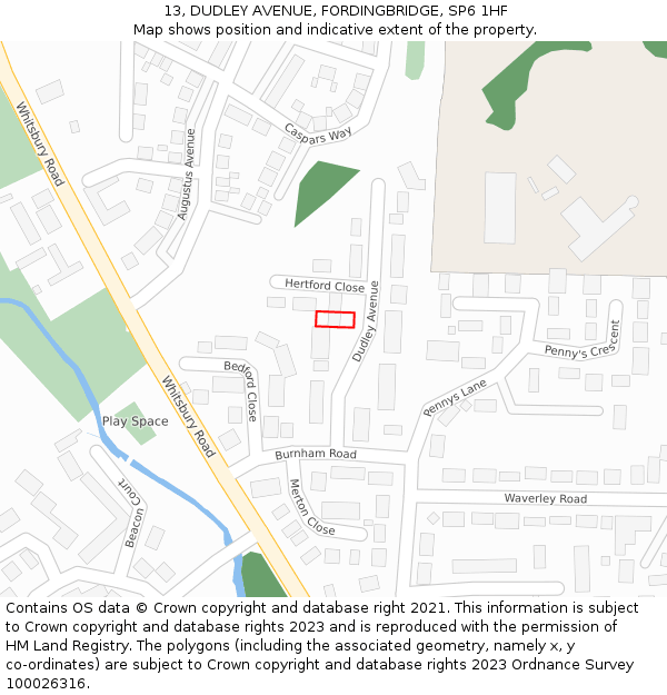 13, DUDLEY AVENUE, FORDINGBRIDGE, SP6 1HF: Location map and indicative extent of plot