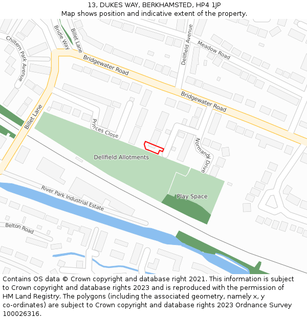 13, DUKES WAY, BERKHAMSTED, HP4 1JP: Location map and indicative extent of plot