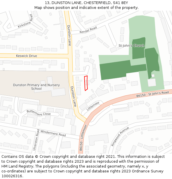 13, DUNSTON LANE, CHESTERFIELD, S41 8EY: Location map and indicative extent of plot