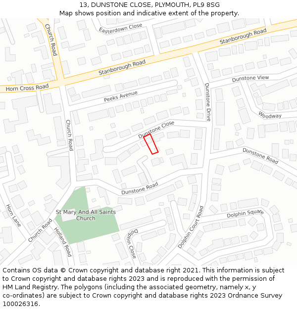 13, DUNSTONE CLOSE, PLYMOUTH, PL9 8SG: Location map and indicative extent of plot