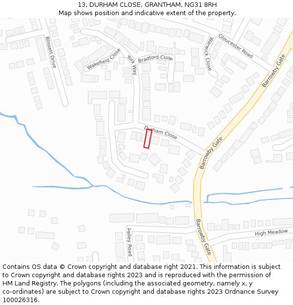 13, DURHAM CLOSE, GRANTHAM, NG31 8RH: Location map and indicative extent of plot