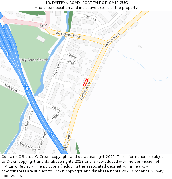 13, DYFFRYN ROAD, PORT TALBOT, SA13 2UG: Location map and indicative extent of plot