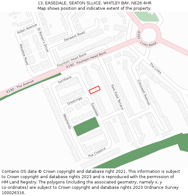 13, EASEDALE, SEATON SLUICE, WHITLEY BAY, NE26 4HR: Location map and indicative extent of plot