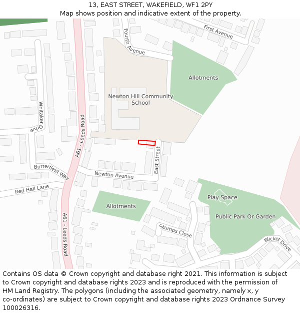 13, EAST STREET, WAKEFIELD, WF1 2PY: Location map and indicative extent of plot
