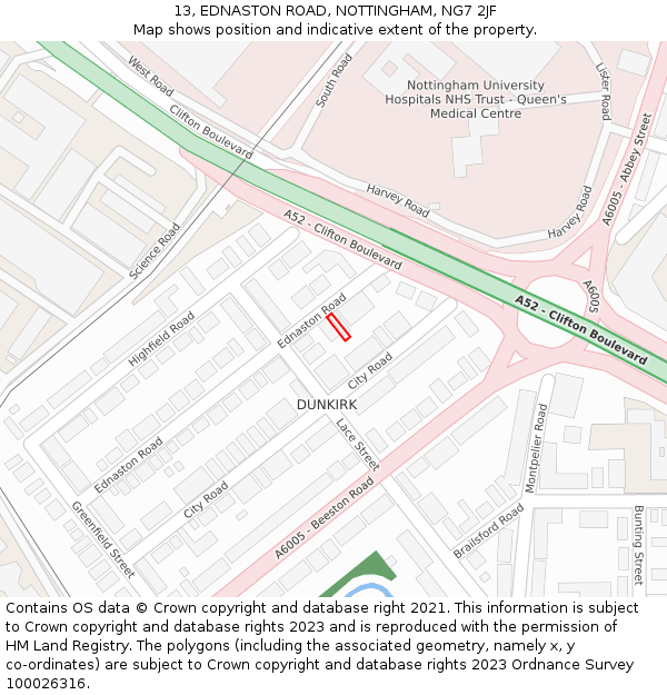 13, EDNASTON ROAD, NOTTINGHAM, NG7 2JF: Location map and indicative extent of plot