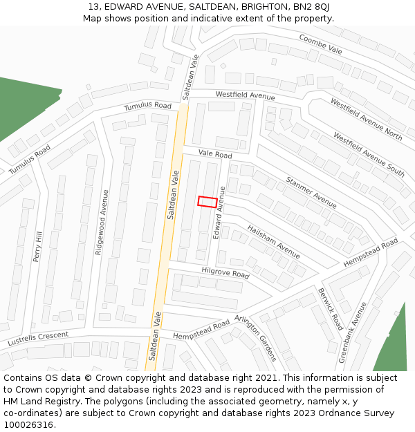 13, EDWARD AVENUE, SALTDEAN, BRIGHTON, BN2 8QJ: Location map and indicative extent of plot