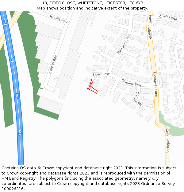 13, EIDER CLOSE, WHETSTONE, LEICESTER, LE8 6YB: Location map and indicative extent of plot