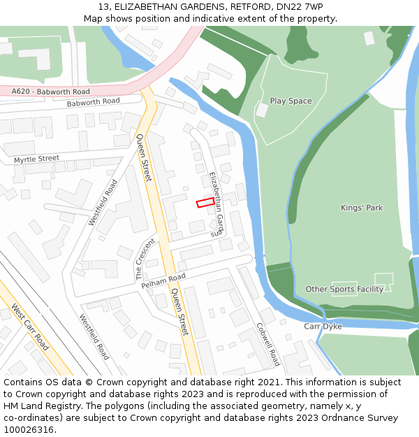 13, ELIZABETHAN GARDENS, RETFORD, DN22 7WP: Location map and indicative extent of plot