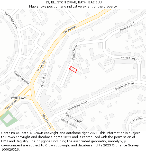 13, ELLISTON DRIVE, BATH, BA2 1LU: Location map and indicative extent of plot