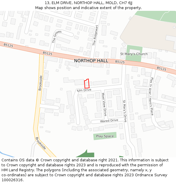 13, ELM DRIVE, NORTHOP HALL, MOLD, CH7 6JJ: Location map and indicative extent of plot