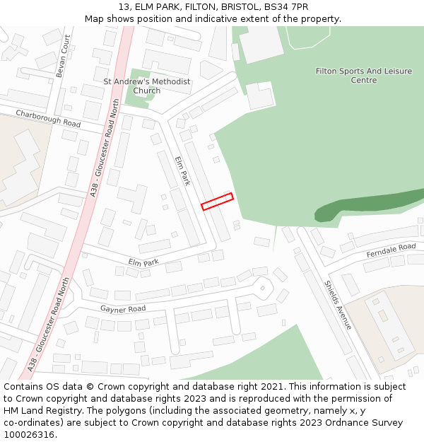 13, ELM PARK, FILTON, BRISTOL, BS34 7PR: Location map and indicative extent of plot