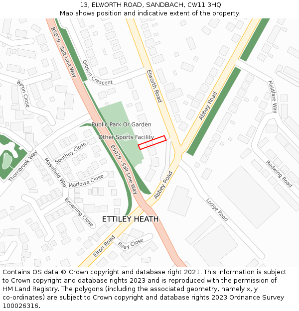 13, ELWORTH ROAD, SANDBACH, CW11 3HQ: Location map and indicative extent of plot