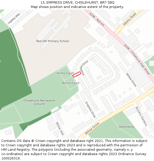 13, EMPRESS DRIVE, CHISLEHURST, BR7 5BQ: Location map and indicative extent of plot