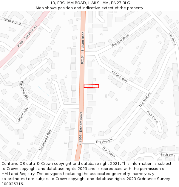 13, ERSHAM ROAD, HAILSHAM, BN27 3LG: Location map and indicative extent of plot