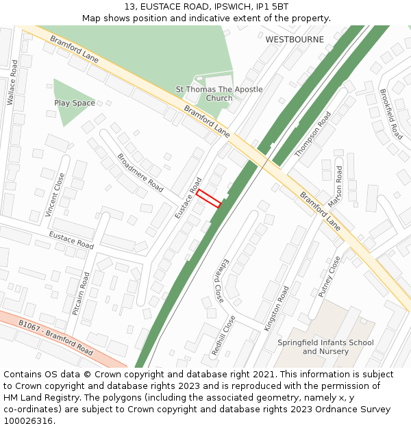 13, EUSTACE ROAD, IPSWICH, IP1 5BT: Location map and indicative extent of plot