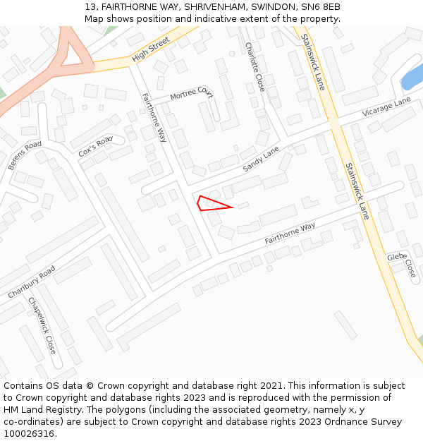 13, FAIRTHORNE WAY, SHRIVENHAM, SWINDON, SN6 8EB: Location map and indicative extent of plot