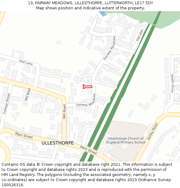 13, FAIRWAY MEADOWS, ULLESTHORPE, LUTTERWORTH, LE17 5DY: Location map and indicative extent of plot