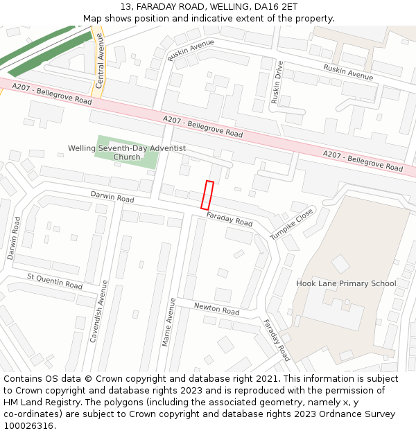 13, FARADAY ROAD, WELLING, DA16 2ET: Location map and indicative extent of plot