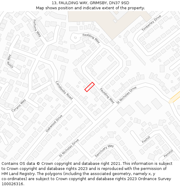 13, FAULDING WAY, GRIMSBY, DN37 9SD: Location map and indicative extent of plot