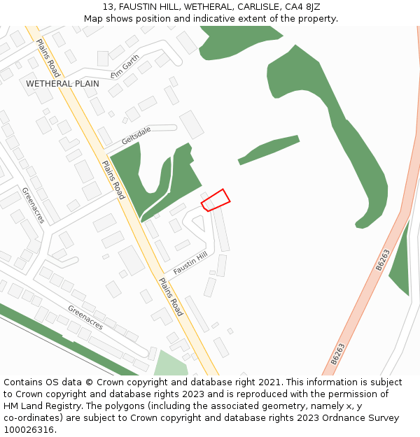 13, FAUSTIN HILL, WETHERAL, CARLISLE, CA4 8JZ: Location map and indicative extent of plot