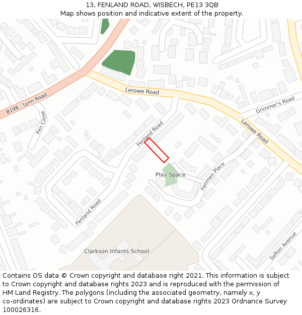 13, FENLAND ROAD, WISBECH, PE13 3QB: Location map and indicative extent of plot